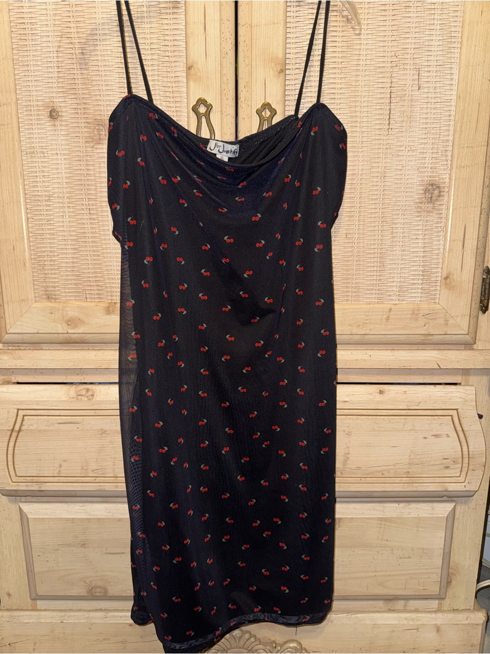 J for Justify Black Slip Dress with Red Cherry Print